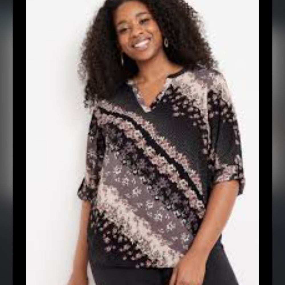Plus Size 1X 3/4 Sleeve Popover Blouse EUC
